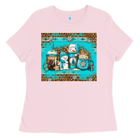 Bubblegum Pink winter snowman coffee Ladies Tee - Jasminsmagicworld