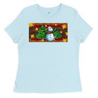 Baby Blue christmas tree with snowman Ladies Tee - AdoDesignShop