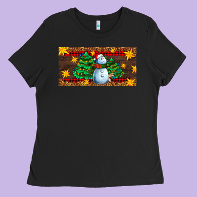 Christmas Tree With Snowman Ladies Tee Designed By Adodesignshop
