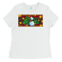 White christmas tree with snowman Ladies Tee - AdoDesignShop