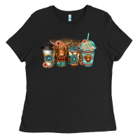 Black serape floral longhaired cow coffee cups Ladies Tee - Jasminsmagicworld
