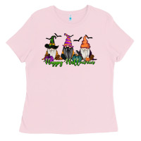 Bubblegum Pink Happy Halloween Gnome Pumpkin Ladies Tee - RanaPortraitStore