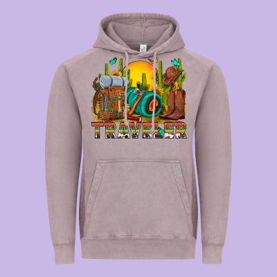 Western Traveler Cowboy Vintage Hoodie Designed By Nancycooperartshop