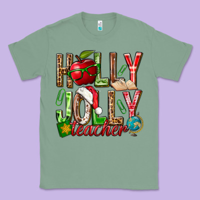 Holly Jolly Teacher Classic Tee Designed By Nancycooperartshop