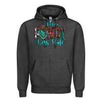 Charcoal Heather Western More Howdy Less Hate Cowboy Hat Gemstone Zipper Hoodie - HowdyJamesFarm