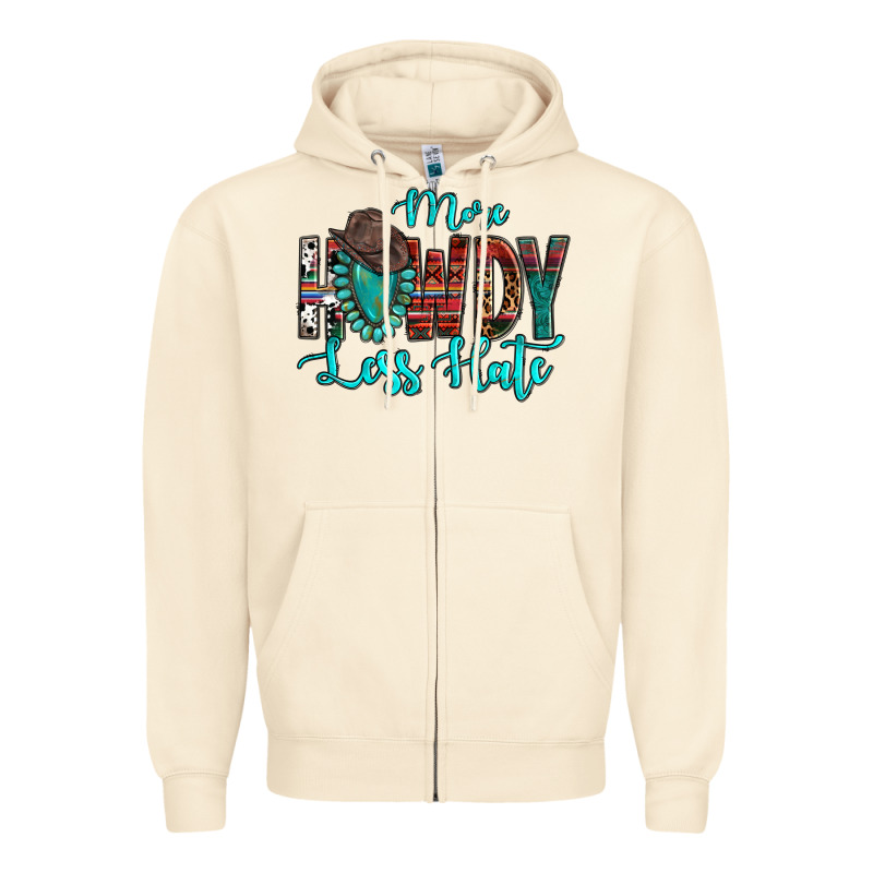 Western More Howdy Less Hate Cowboy Hat Gemstone Zipper Hoodie by HowdyJamesFarm | Teevron