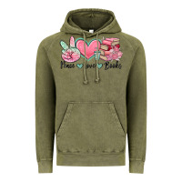 Vintage Olive peace love books Vintage Hoodie - MaliasSmallBusiness