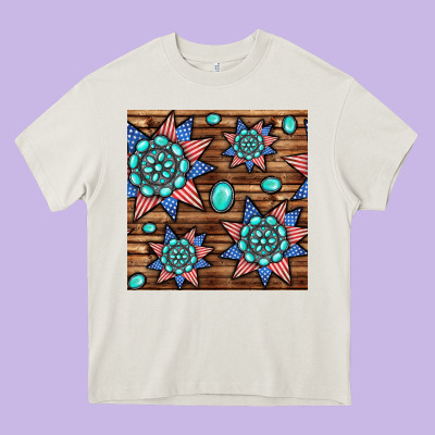 4th Of July Turquoise Gemstone Seamless Pattern Heavy Core Tee Designed By Bundleandbundleshop