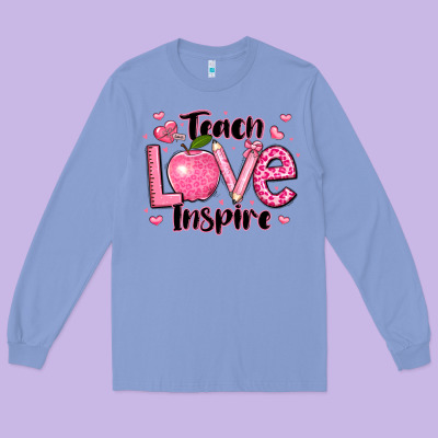 Teach Love Inspire Teacher Valentines Day Long Sleeve Tee Designed By Lillyallendesigns