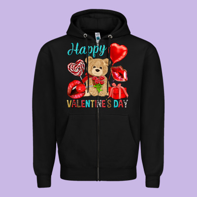 Happy Valentines Day Valentine's Day Zipper Hoodie Designed By Howdyjamesfarm