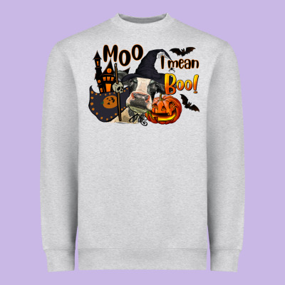 Moo I Mean Boo Holstein Cow Heavyweight Sweatshirt Designed By Lillyallendesigns
