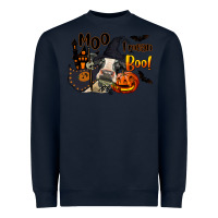 Navy Moo I Mean Boo Holstein Cow Heavyweight Sweatshirt - LillyAllenDesigns