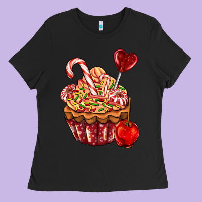 Christmas Candy Cupcake Ladies Tee Designed By Adodesignshop