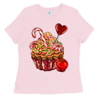 Bubblegum Pink Christmas candy cupcake Ladies Tee - AdoDesignShop