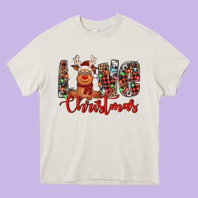 Love Christmas Reindeer Heavy Core Tee Designed By Jasminsmagicworld