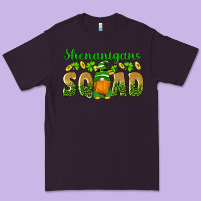 Shenanigans Squad Gnomes Shamrock Gold Leopard Glitter Premium Tee Designed By Artiststas