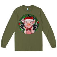 Army Green Sitting Pig Christmas Long Sleeve Tee - RanaPortraitStore