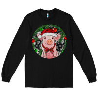 Black Sitting Pig Christmas Long Sleeve Tee - RanaPortraitStore