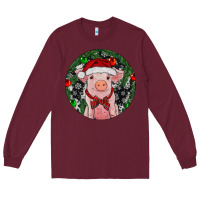 Burgundy Sitting Pig Christmas Long Sleeve Tee - RanaPortraitStore