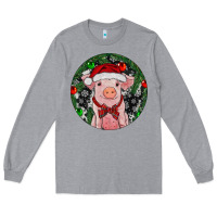 Heather Grey Sitting Pig Christmas Long Sleeve Tee - RanaPortraitStore