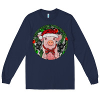 Navy Sitting Pig Christmas Long Sleeve Tee - RanaPortraitStore