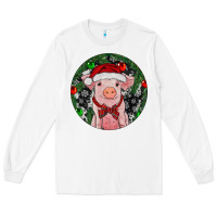 White Sitting Pig Christmas Long Sleeve Tee - RanaPortraitStore
