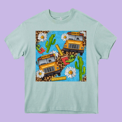 School Bus Seamless Pattern Heavy Core Tee Designed By Bundleandbundleshop