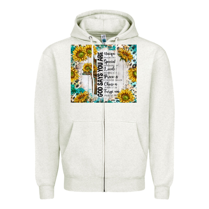 God Says You Are With Sunflower Zipper Hoodie by TumblerDesignByShophia | Teevron