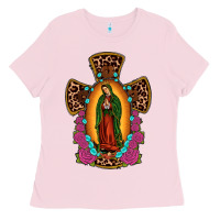 Bubblegum Pink our lady of guadalupe cross Ladies Tee - JahusDesignShop