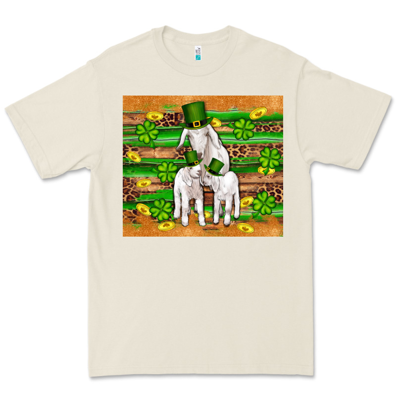 St Patricks Goat Family Shamrock Gold Serape Leopard Glitter Wooden Tu Premium Tee by Artiststas | Teevron