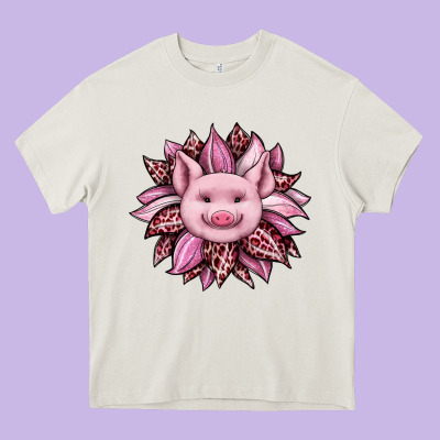 Sunflower Leopard Heavy Core Tee Designed By Jahusdesignshop