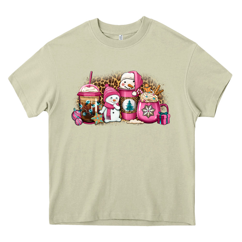 Pink Christmas Winter Snowman Coffee Heavy Core Tee by Jasminsmagicworld | Teevron