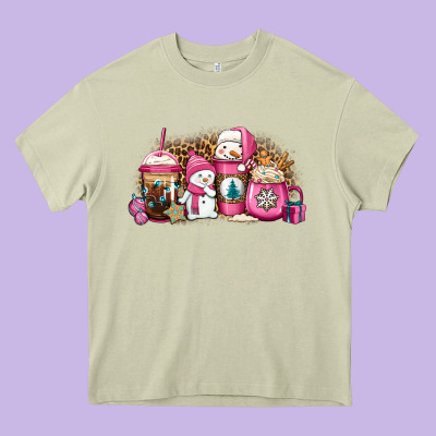 Pink Christmas Winter Snowman Coffee Heavy Core Tee Designed By Jasminsmagicworld