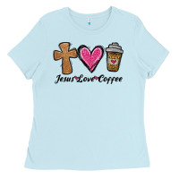 Baby Blue jesus love coffee Ladies Tee - Jasminsmagicworld