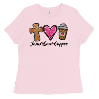 Bubblegum Pink jesus love coffee Ladies Tee - Jasminsmagicworld