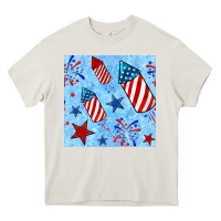 Cream 4th of july firecracker and star seamless  pattern Heavy Core Tee - BundleAndBundleShop