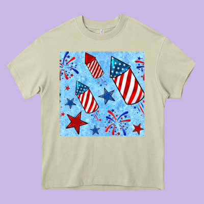 4th Of July Firecracker And Star Seamless  Pattern Heavy Core Tee Designed By Bundleandbundleshop
