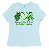 Baby Blue peace love cure non hodgkin's lymphoma Ladies Tee - Jasminsmagicworld