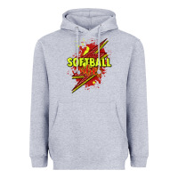 Heather Grey Softball vibes lightning bolt Heavyweight Hoodie - HowdyJamesFarm