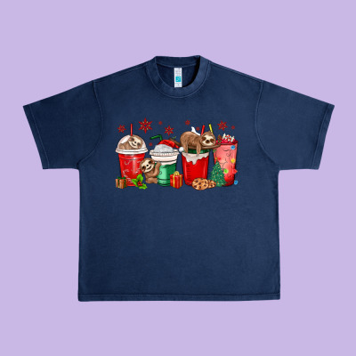 Christmas Sloth Coffee Cups Urban Heavy Tee Designed By Maliassmallbusiness