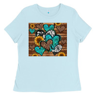 Baby Blue turquoise sunflower hearts Ladies Tee - Jasminsmagicworld