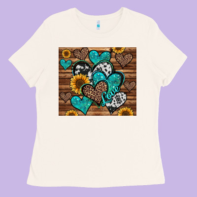 Turquoise Sunflower Hearts Ladies Tee Designed By Jasminsmagicworld
