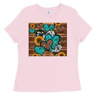 Bubblegum Pink turquoise sunflower hearts Ladies Tee - Jasminsmagicworld
