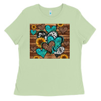 Matcha turquoise sunflower hearts Ladies Tee - Jasminsmagicworld