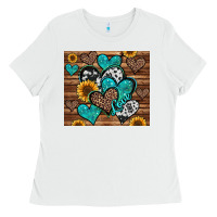 White turquoise sunflower hearts Ladies Tee - Jasminsmagicworld