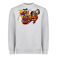 Heather Grey Trick Or Treat Chimpanzee Heavyweight Sweatshirt - LillyAllenDesigns