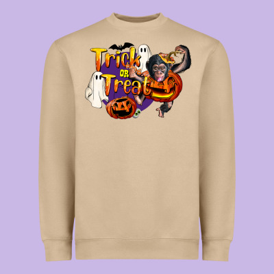 Trick Or Treat Chimpanzee Heavyweight Sweatshirt Designed By Lillyallendesigns