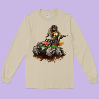 Monster Truck And T Rex Dinosaur Long Sleeve Tee Designed By Lillyallendesigns