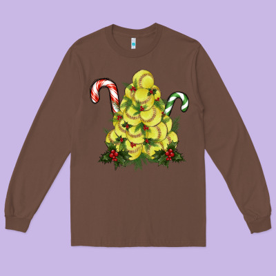 Lightning Softball Christmas Tree Long Sleeve Tee Designed By Ranaportraitstore