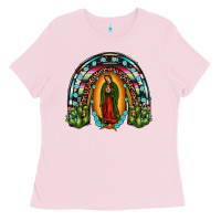 Bubblegum Pink our lady of guadalupe rainbow Ladies Tee - JahusDesignShop